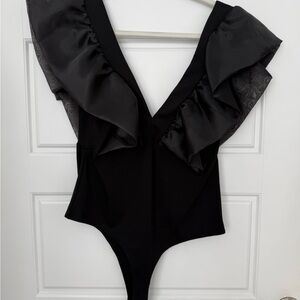 Forever 21 Black Ruffled Bodysuit